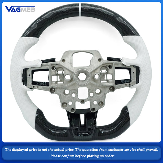 White Perforated Leather Carbon Fiber Steering Wheel for Ford Mustang GT