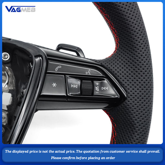 For Audi A6 C8 painted black steering wheel Red stitching sports flat bottomed steering wheel