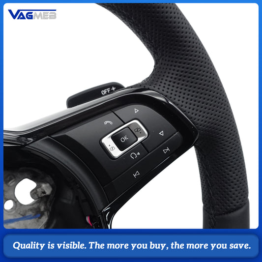 With CNL R Line Full Leather Steering Wheel For VW Golf MK5 6 7 7.5 R MK5 MK6 MK7 MK7.5 GTI Polo Passat B6 B7 B8 B9 CC