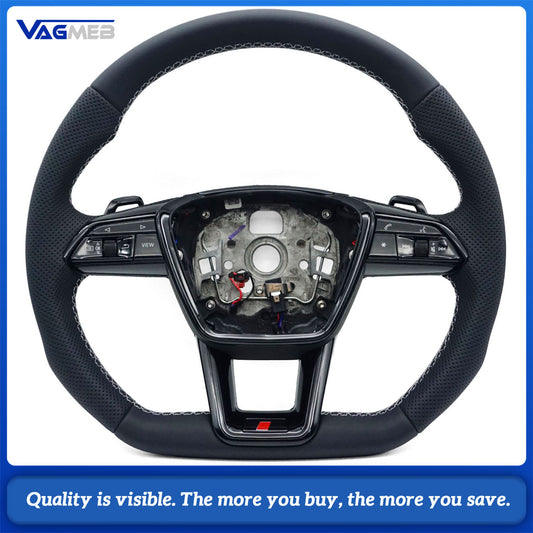 Blackened steering wheel suitable for Audi A6 C8 A7 Light gray stitched steering wheel With heating function, buttons and paddles