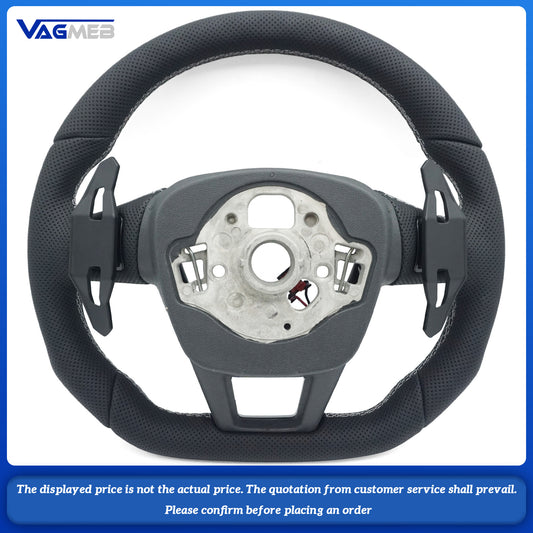 For Audi A6 C8 white stitching flat bottomed sports steering wheel with heating, Car Accessories