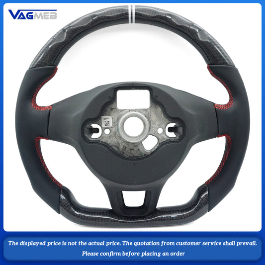 For VW Amarok, the left and right sides are genuine leather, the top and bottom are carbon fiber red lines, with carbon fiber button covers and double white correction marks