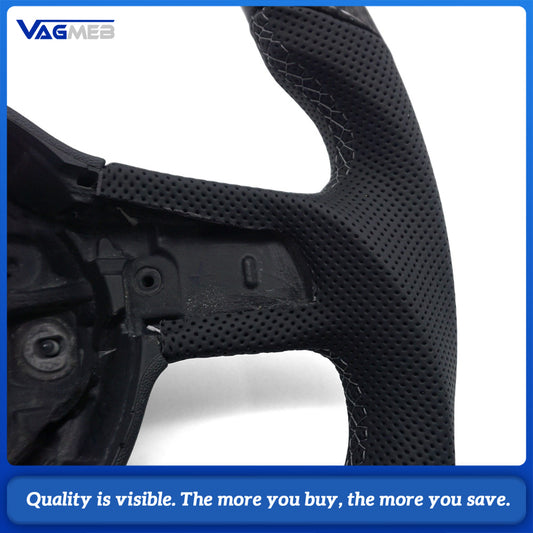 D-shaped Carbon Fiber Steering Wheel White Centering Marker Half Perforated Leather Fit Audi A4 B8 A5 Q5 8R No Paddles No Buttons