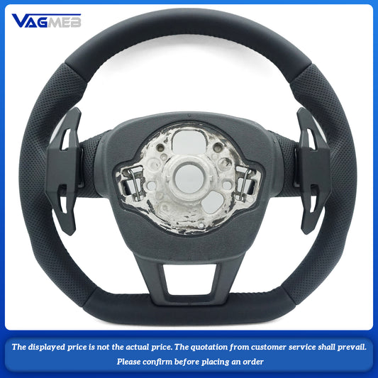 For Audi S logo A6C8, semi-perforated black line, lacquered large black paddles, unheated steering wheel