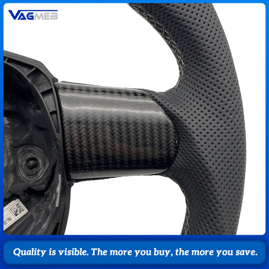 Carbon Fiber Half Perforated Steering Wheel For Audi A4 B7 2005-2008 Gray Stitching Gray Centering Mark Racing Style