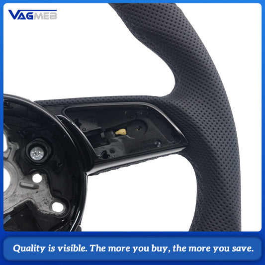 Steering Wheel Fit Audi A4 B9 Half Perforated Leather Black Stitch Red Center Alignment Mark With S Badge