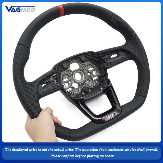 Perforated leather, black stitching, baked paint, black flat bottomed steering wheel For Audi Q3 F3