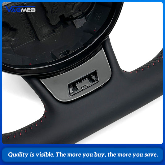 For Audi A4 B8 Half Perforated Leather Steering Wheel Red Stitching, Multifunction Steering Wheel Without Shift Paddles and Control Buttons Car Modification Parts