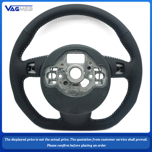 For Audi A6 C7 perforated leather black stitched flat bottomed sports steering wheel, Car Accessories
