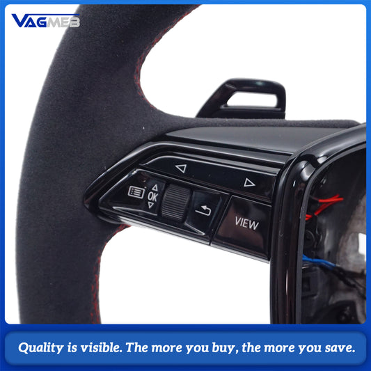 Blackened steering wheel suitable for Audi A6 C8 A7 red stitched leather sport steering wheel with heating