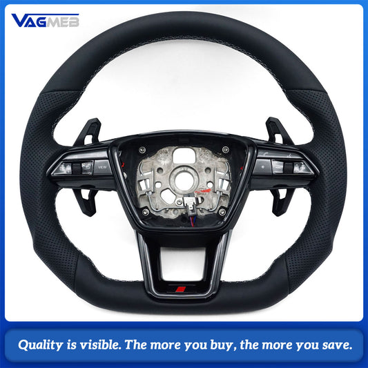 Blackened steering wheel suitable for Audi A6 C8 A7 Light gray stitched leather sport steering