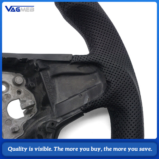 For Ford Transit Carbon Fiber Steering Wheel Base, Semi Perforated Leather Sides, Black Stitching With Orange 12 O'clock Marker Retrofit Steering Wheel Core