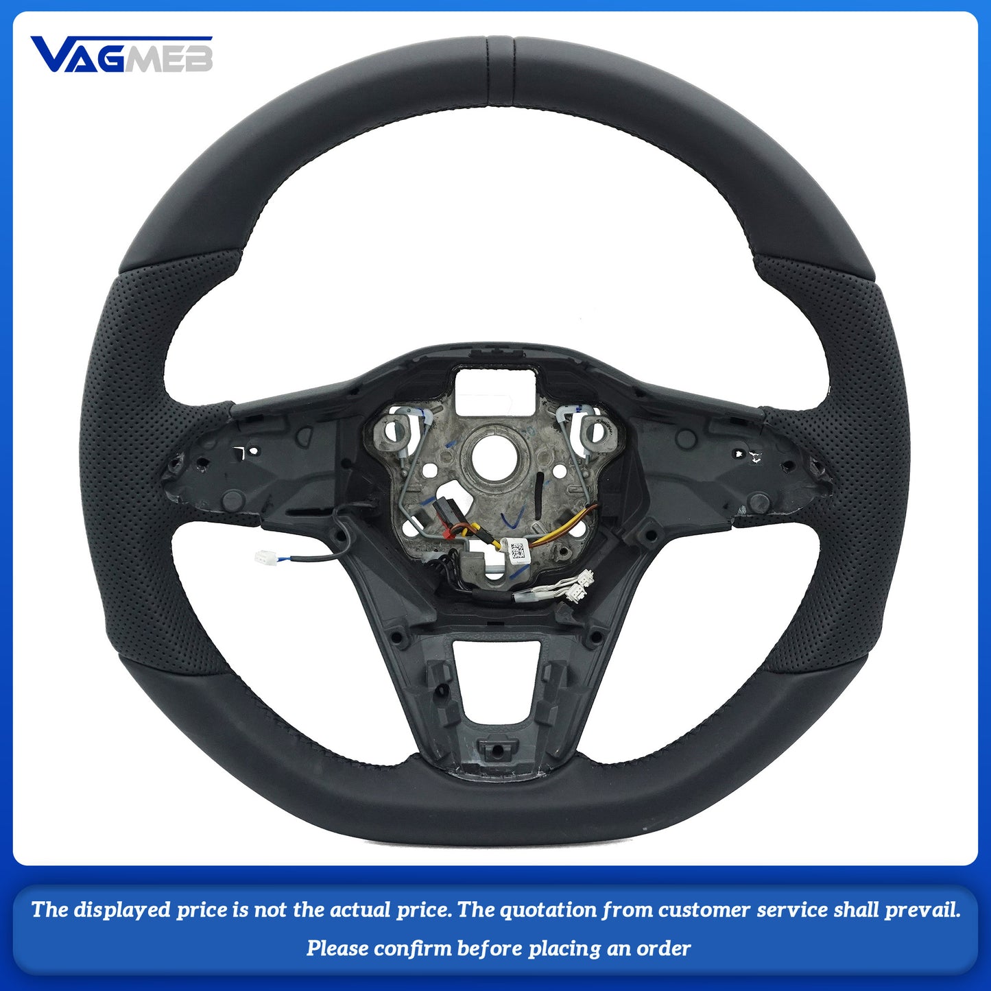 For VW Golf 8 black wire semi perforated steering wheel, heated paddle wheel, bottom with black leather return logo