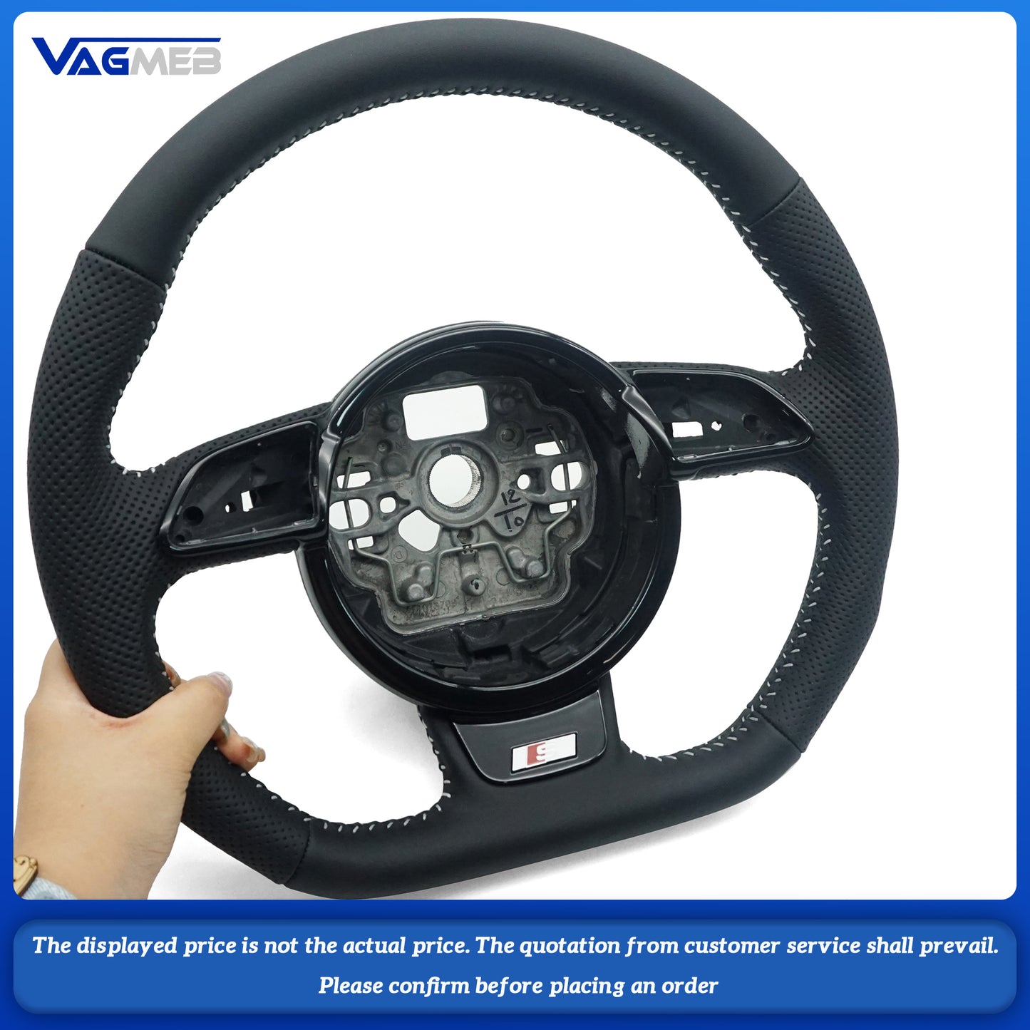 For Audi A6 C7 perforated leather black stitched flat bottomed sports steering wheel, Car Accessories
