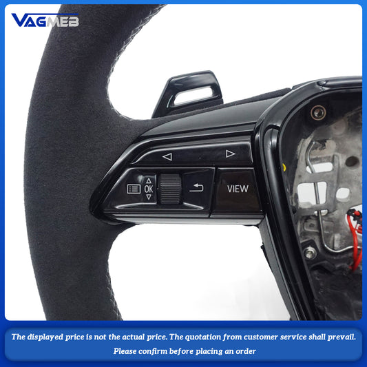 For Audi S Logo A6C8 - Matte carbon semi-suede light gray leather trim with push-button gearshifts and heated steering wheel