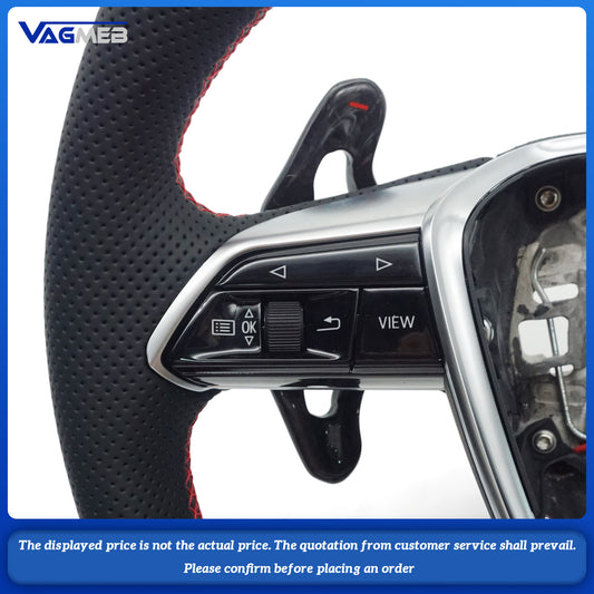 Forged carbon fiber genuine leather with red stitching, multifunctional sports steering wheel with heating For Audi A6 C8