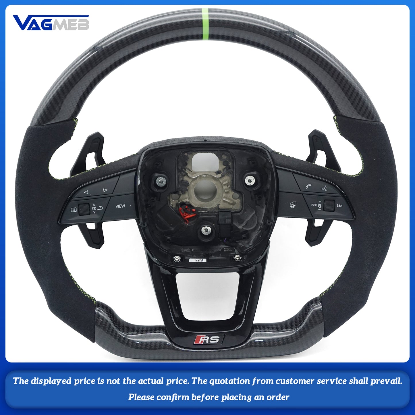 For Audi RS LOGO Q5 FY carbon fiber version, brushed green thread, green return, Lambard paddles, steering wheel strap heating
