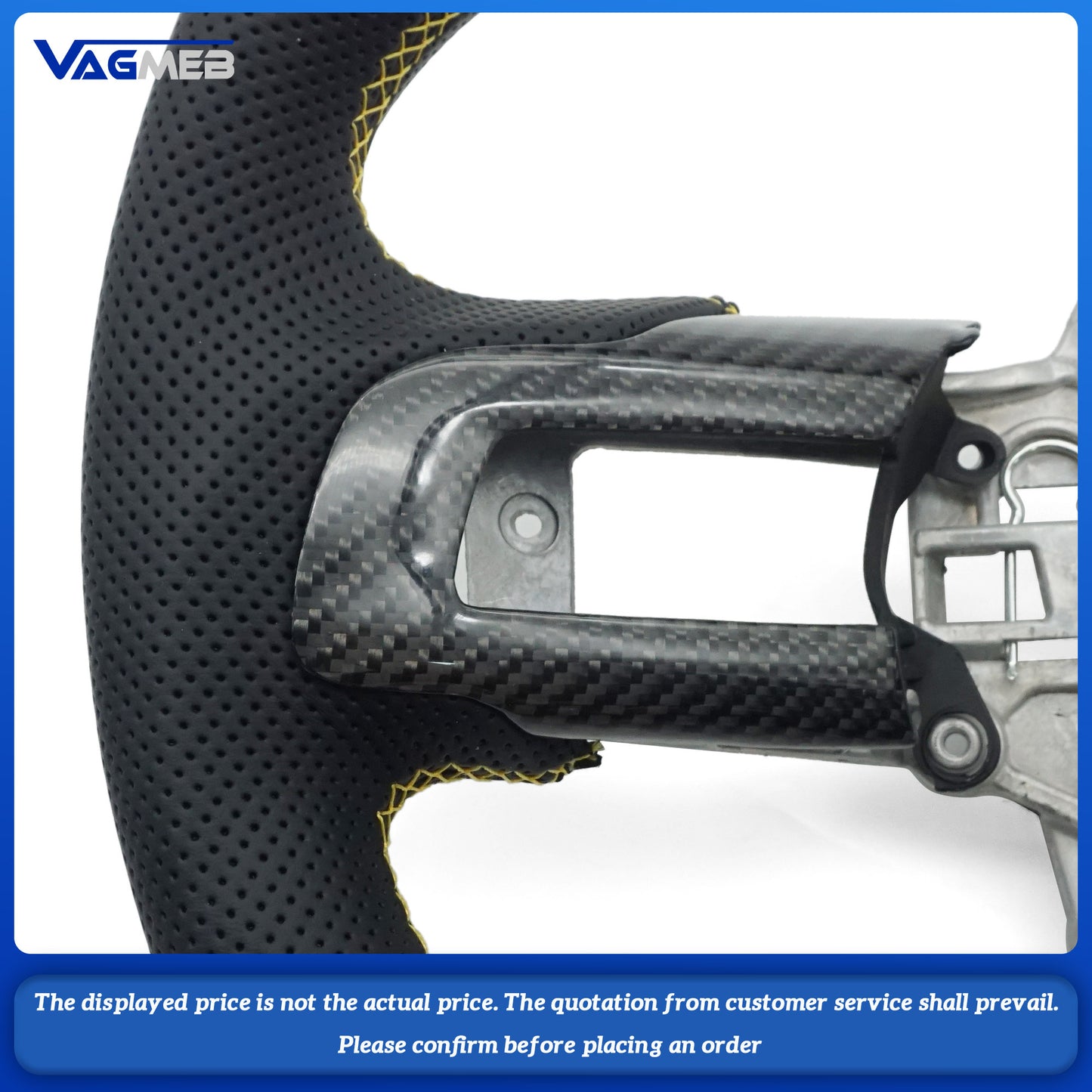 Ford Mustang GT Carbon Fiber D-Shape Steering Wheel with Sports Leather 2015-2023