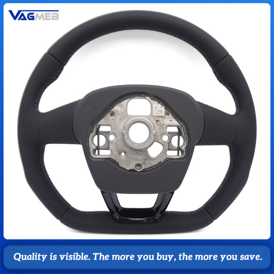 S Line Steering Wheel For Audi Q3 F3 2019-2026, Half Perforated Leather, White Stitching, No Buttons, With Paddle Shifters, With Hands-Off Module, No Airbag