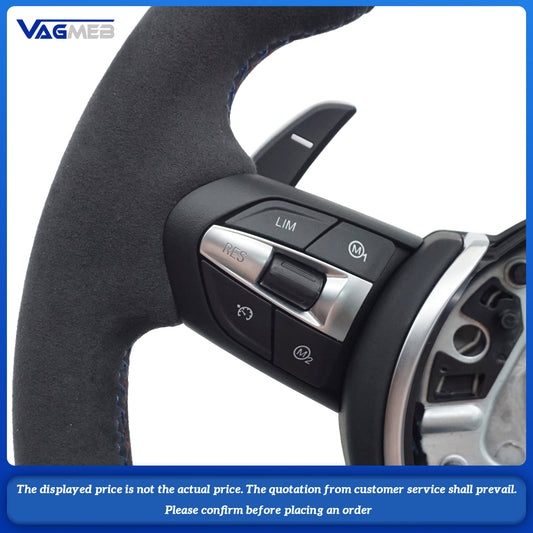 Leather black wire steering wheel with wathet 12 o'clock emblem For BMW M M3 M5 F10 F11 F13 F15 F20 F21 F22 F25 F01 F02 F03 F30 F31