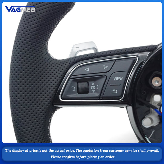 Multi functional perforated leather flat bottomed sports steering wheel with heating For Sline Logo Audi RS5 A3 A4 B9 A5 S3 S4 S5
