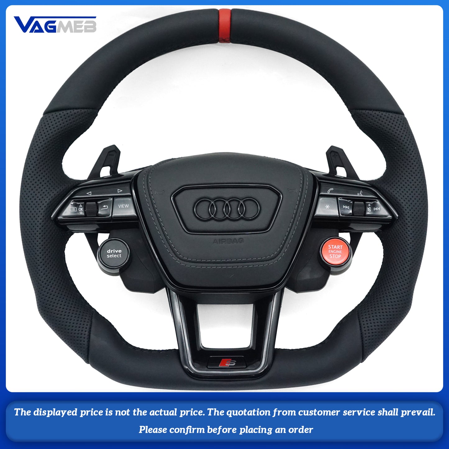 For Audi S logo A6C8, with black lines and R8 buttons on the steering wheel, without heating function