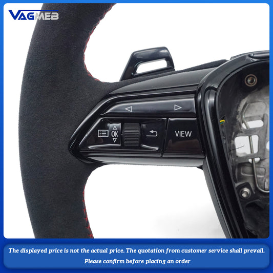 Carbon fiber Alcantara red stitching multifunctional flat bottomed sports steering wheel with heating For Audi A6 C8