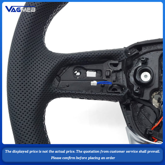 For Sline Logo Audi Q5 FY Q7 4M Q8 Alcantara leather white stitching flat bottomed sports steering wheel with heating, Car Accessories