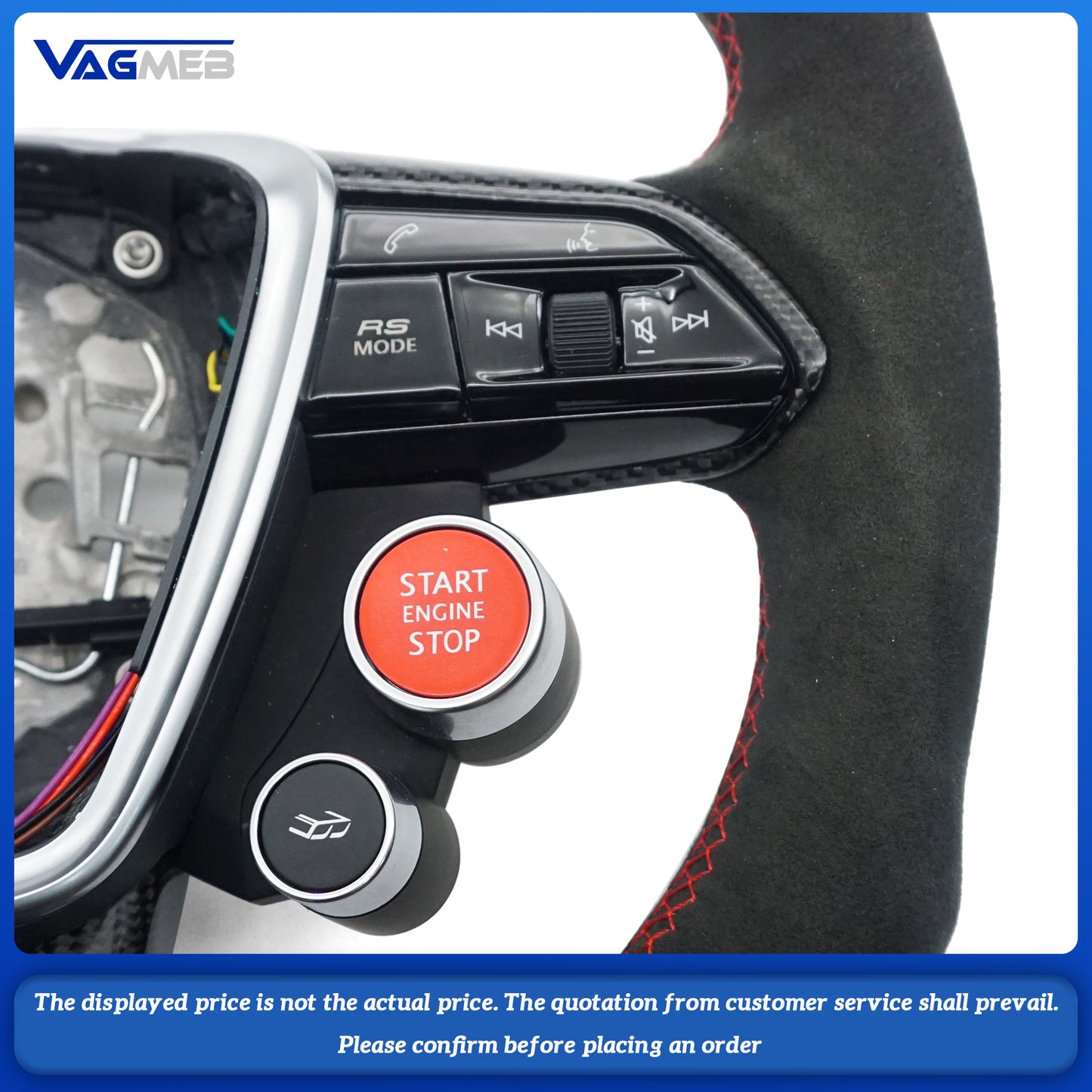 For Audi RS logo RS6C8, semi-suede Alcantara carbon fiber LED screen, red steering wheel