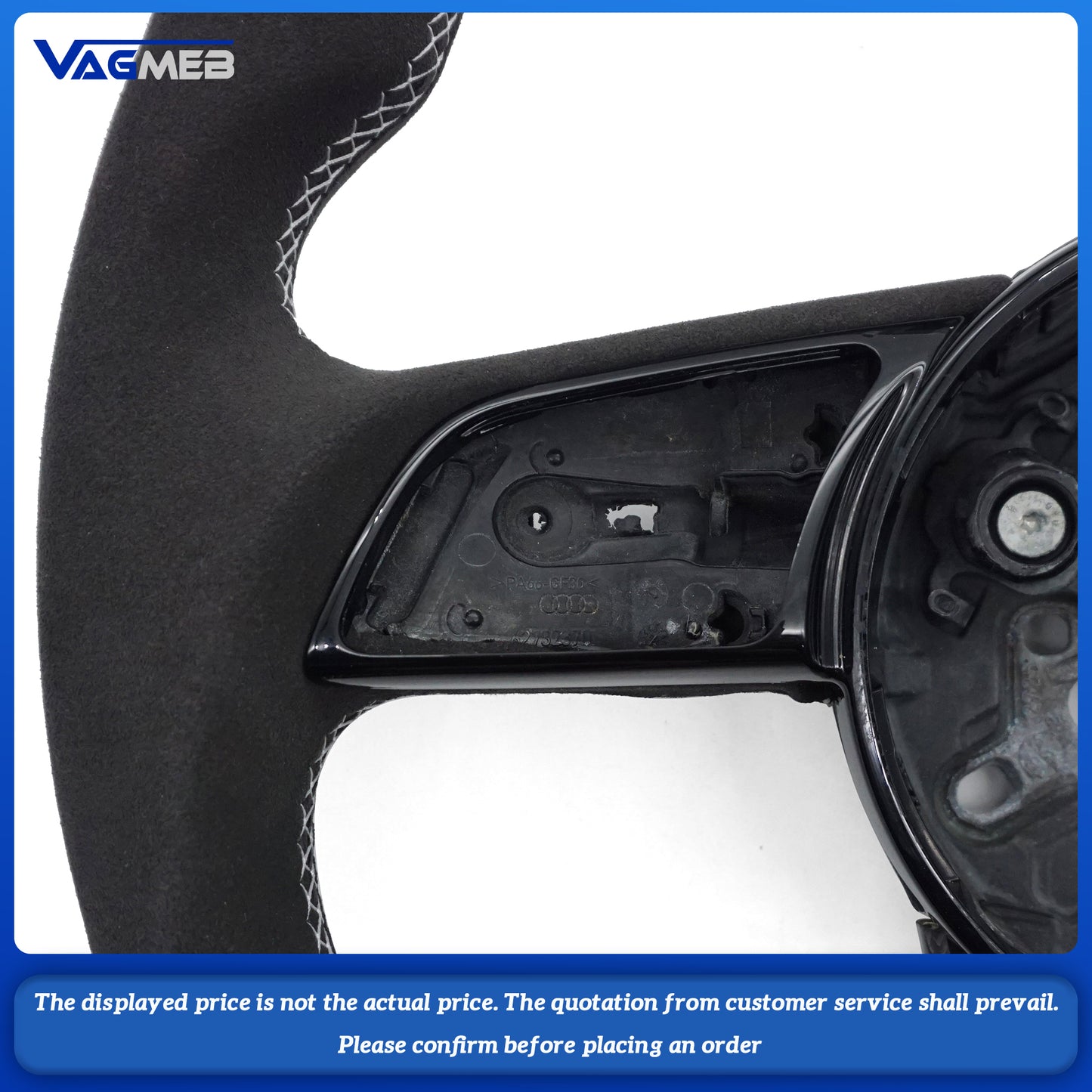 For Audi S LOGO A4B9 semi-suede carbon fiber white line white return center mark Steering Wheel