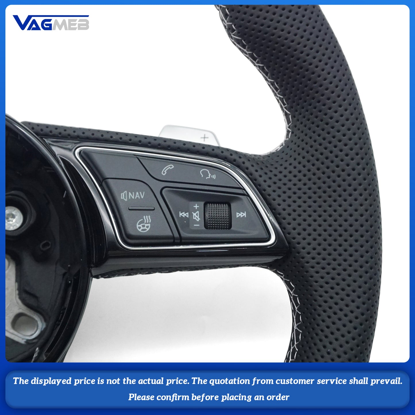 Multi functional perforated leather flat bottomed sports steering wheel with heating For Sline Logo Audi RS5 A3 A4 B9 A5 S3 S4 S5