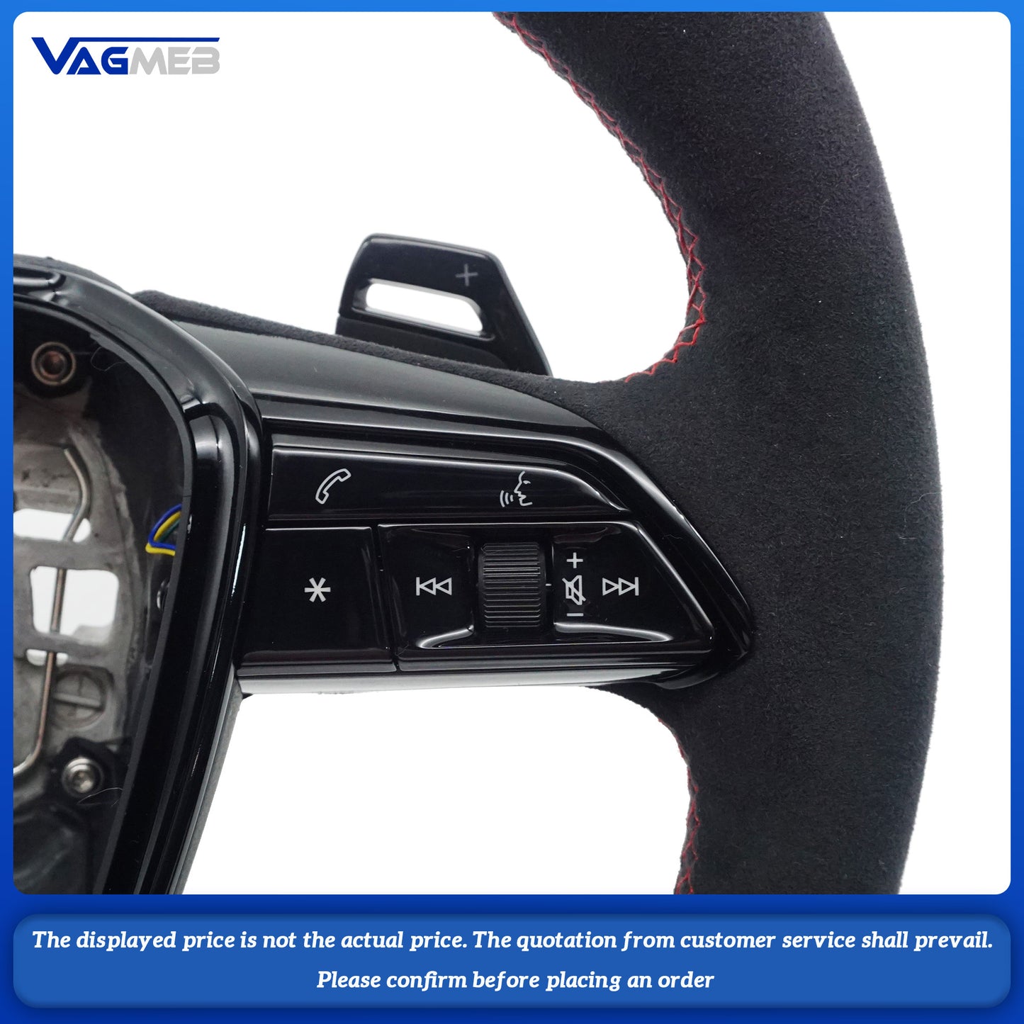 Carbon fiber Alcantara red stitching multifunctional flat bottomed sports steering wheel with heating For Audi A6 C8