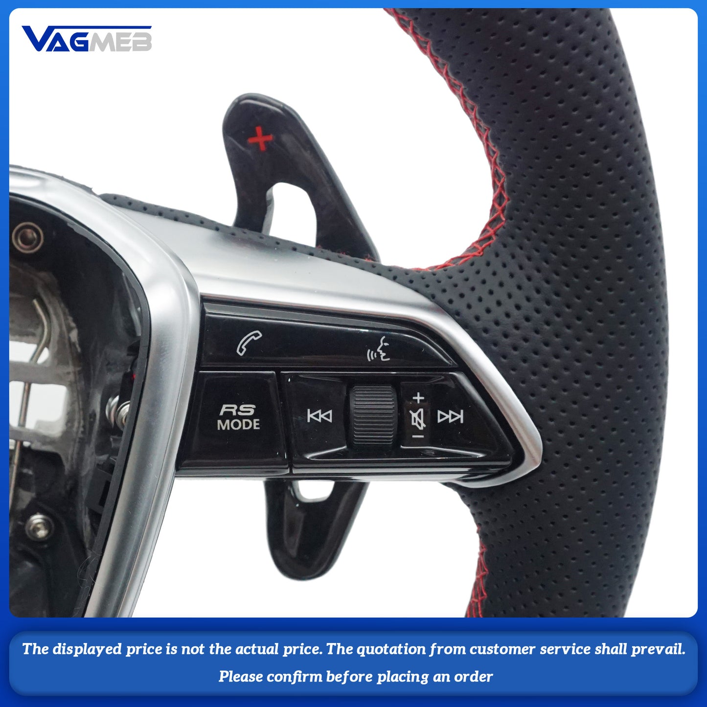 Forged carbon fiber genuine leather with red stitching, multifunctional sports steering wheel with heating For Audi A6 C8