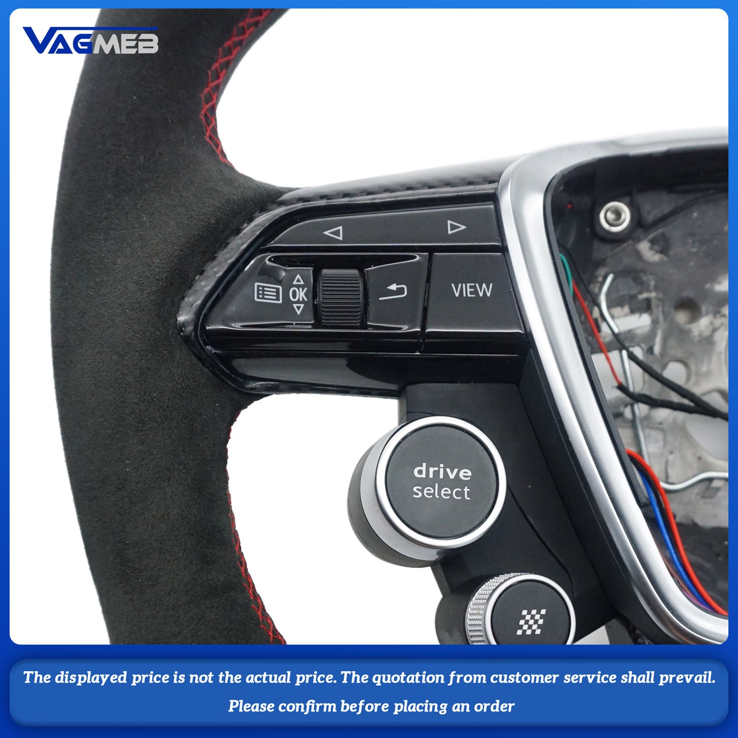 For Audi RS logo RS6C8, semi-suede Alcantara carbon fiber LED screen, red steering wheel