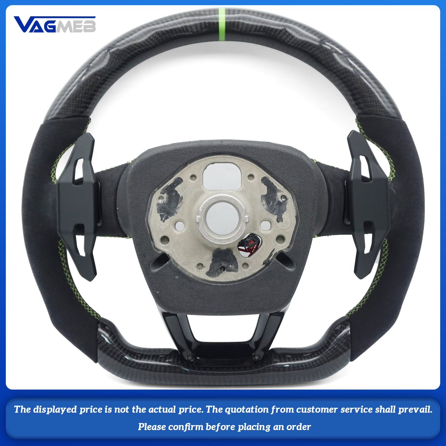 For Audi RS LOGO Q5 FY carbon fiber version, brushed green thread, green return, Lambard paddles, steering wheel strap heating