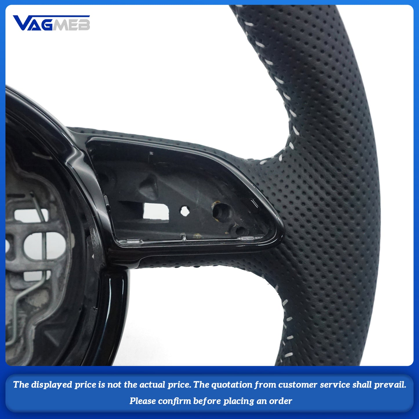 For Audi A6 C7 perforated leather White stitched flat bottomed sports steering wheel, Car Accessories