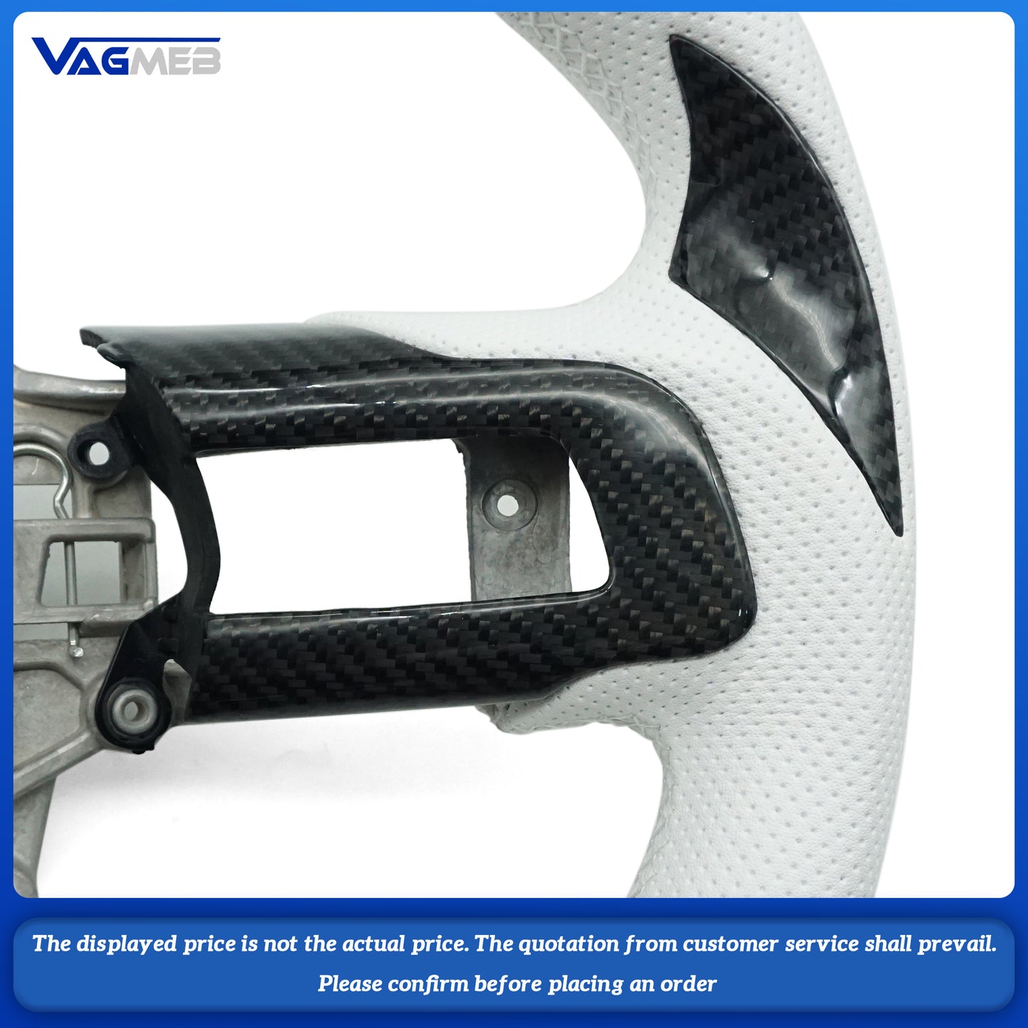 White Perforated Leather Carbon Fiber Steering Wheel for Ford Mustang GT