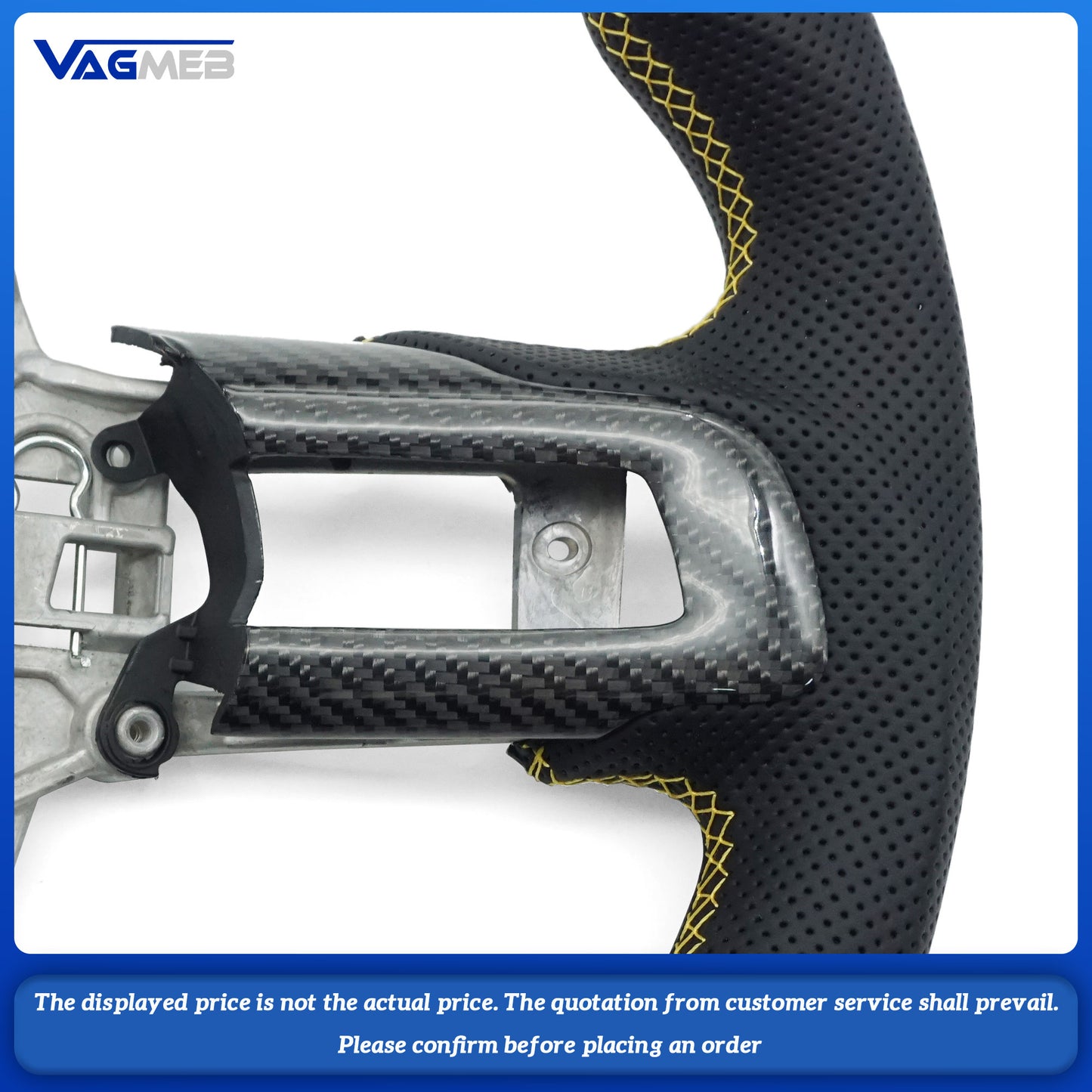 Ford Mustang GT Carbon Fiber D-Shape Steering Wheel with Sports Leather 2015-2023
