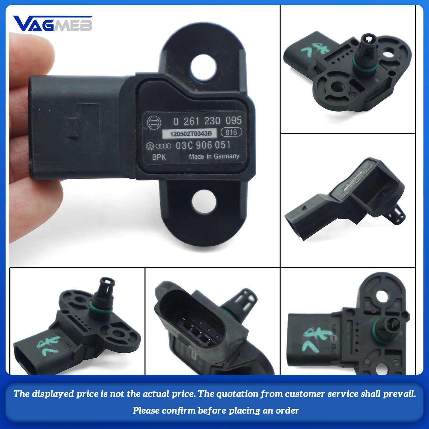 MAP Pressure Sensor 03C 906 051 051F For VW Eos Polo Jetta Golf Passat Bora Touran Audi A3 A4 A6 Q5 Skoda Seat 03C906051 0261230095