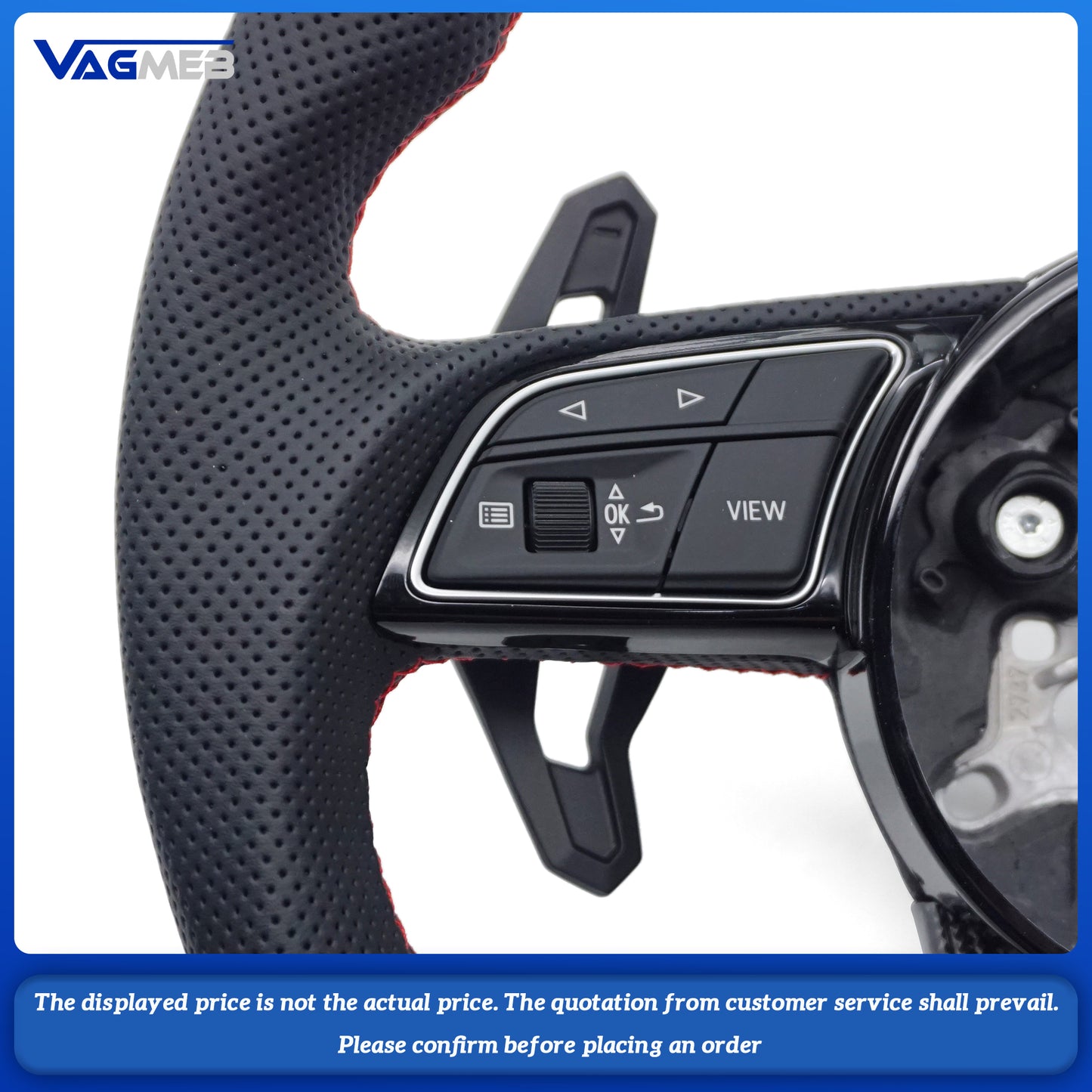 For Audi S LOGO A4B9, semi-perforated red line carbon fiber with red centering mark, buttons and paddles Steering Wheel