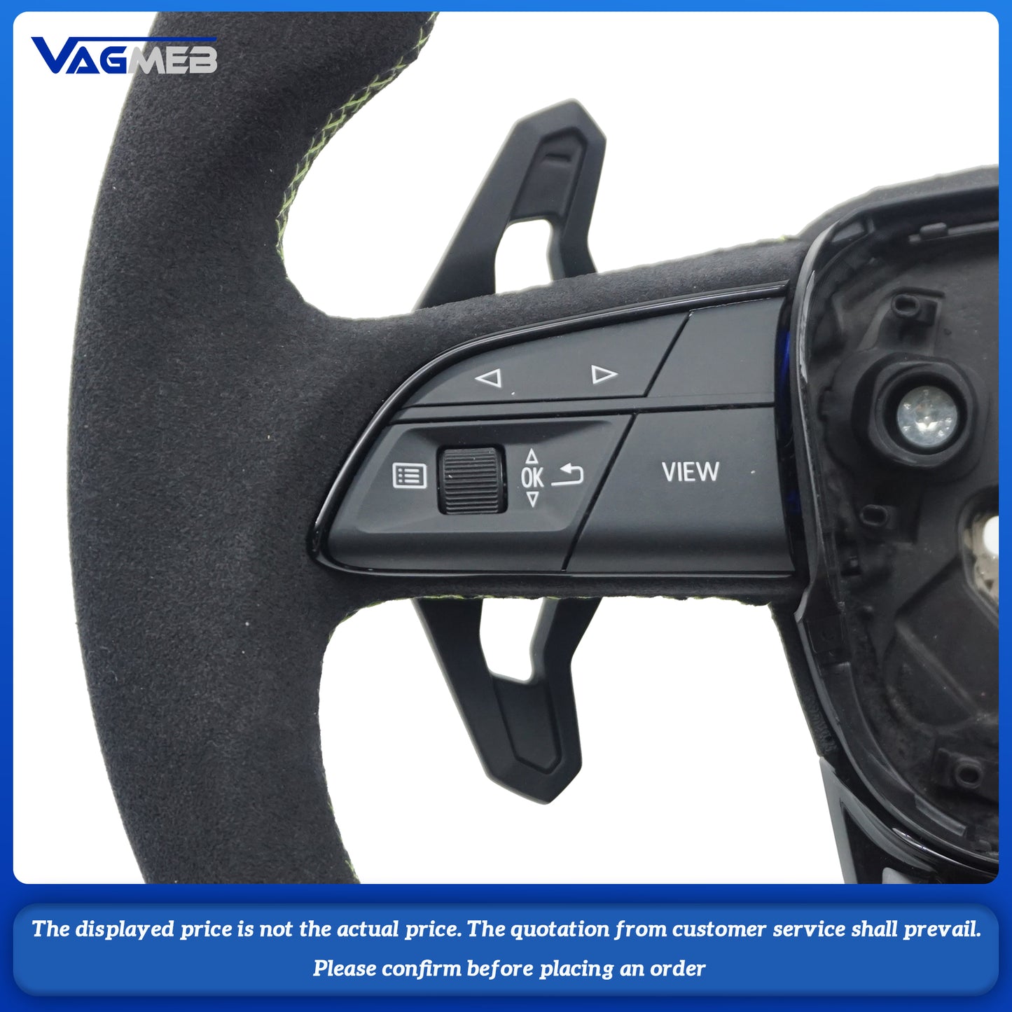 For Audi RS LOGO Q5 FY carbon fiber version, brushed green thread, green return, Lambard paddles, steering wheel strap heating