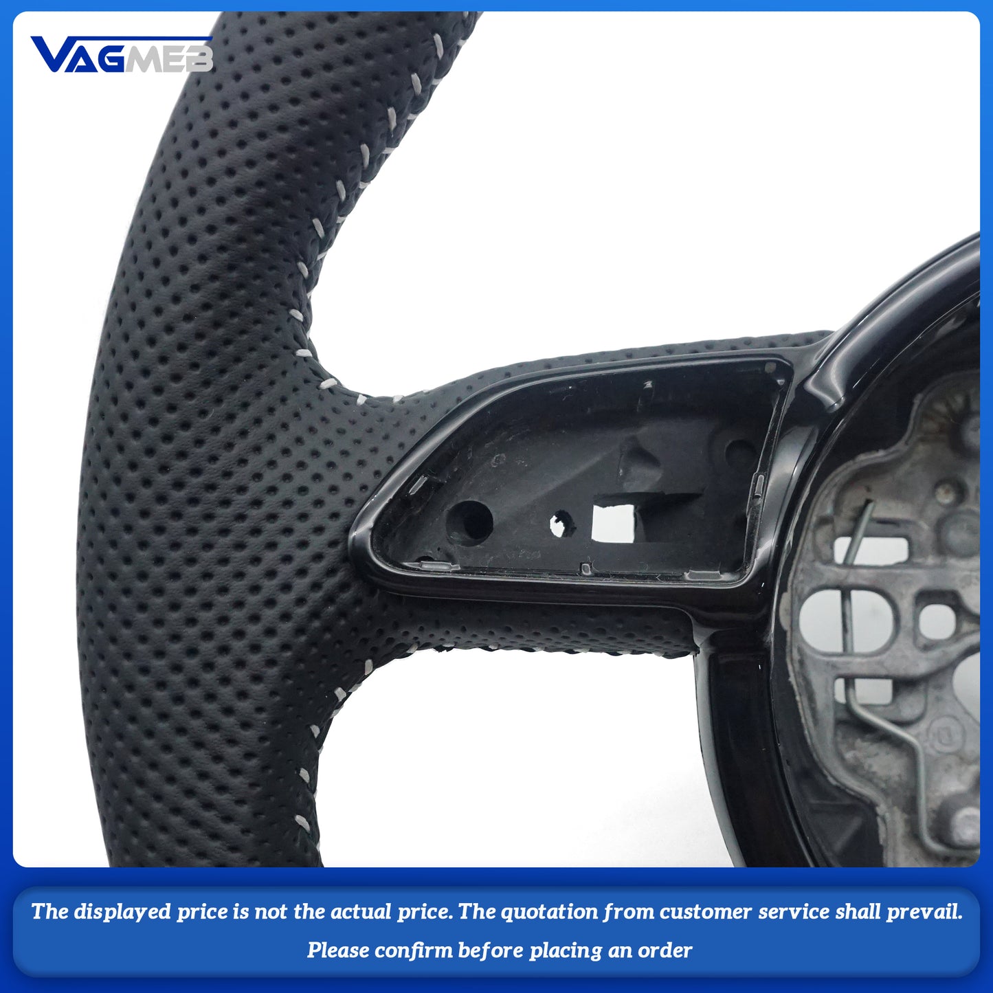 For Audi A6 C7 perforated leather White stitched flat bottomed sports steering wheel, Car Accessories
