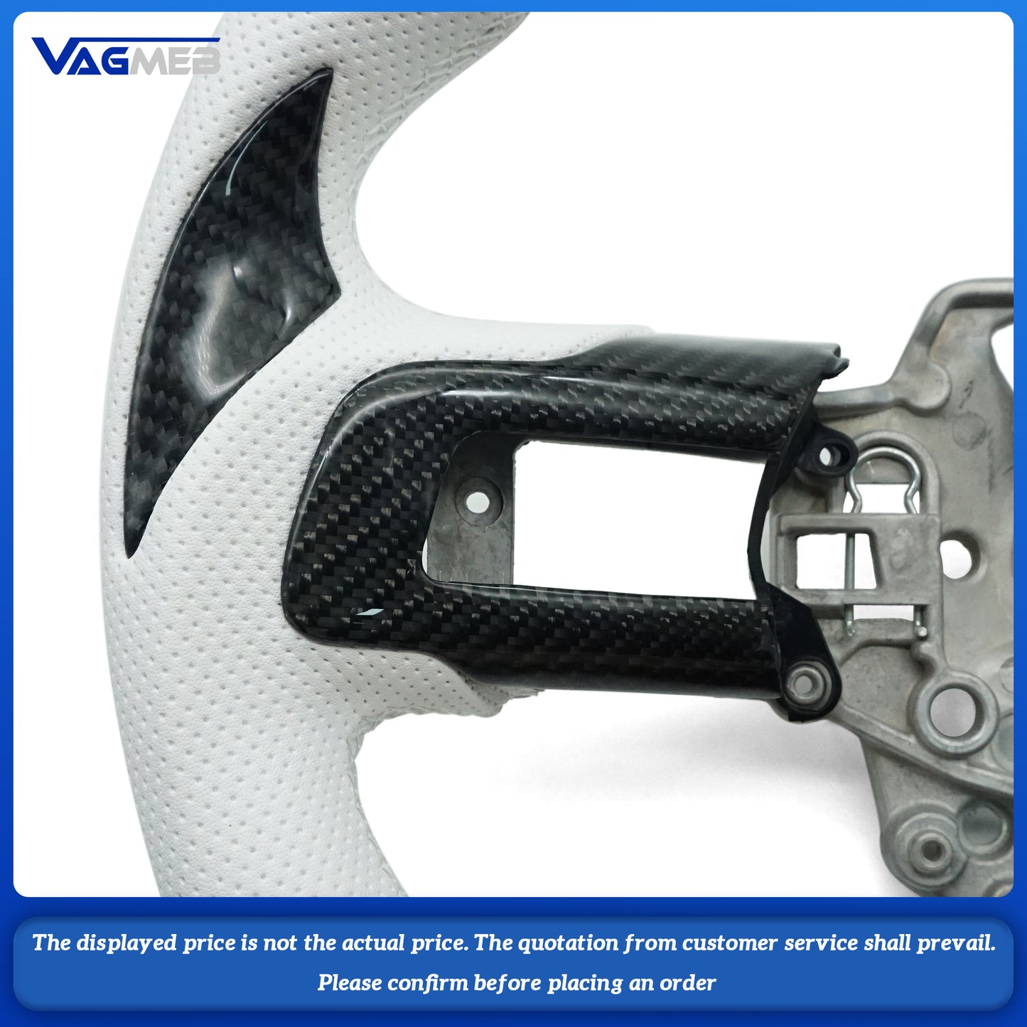 White Perforated Leather Carbon Fiber Steering Wheel for Ford Mustang GT