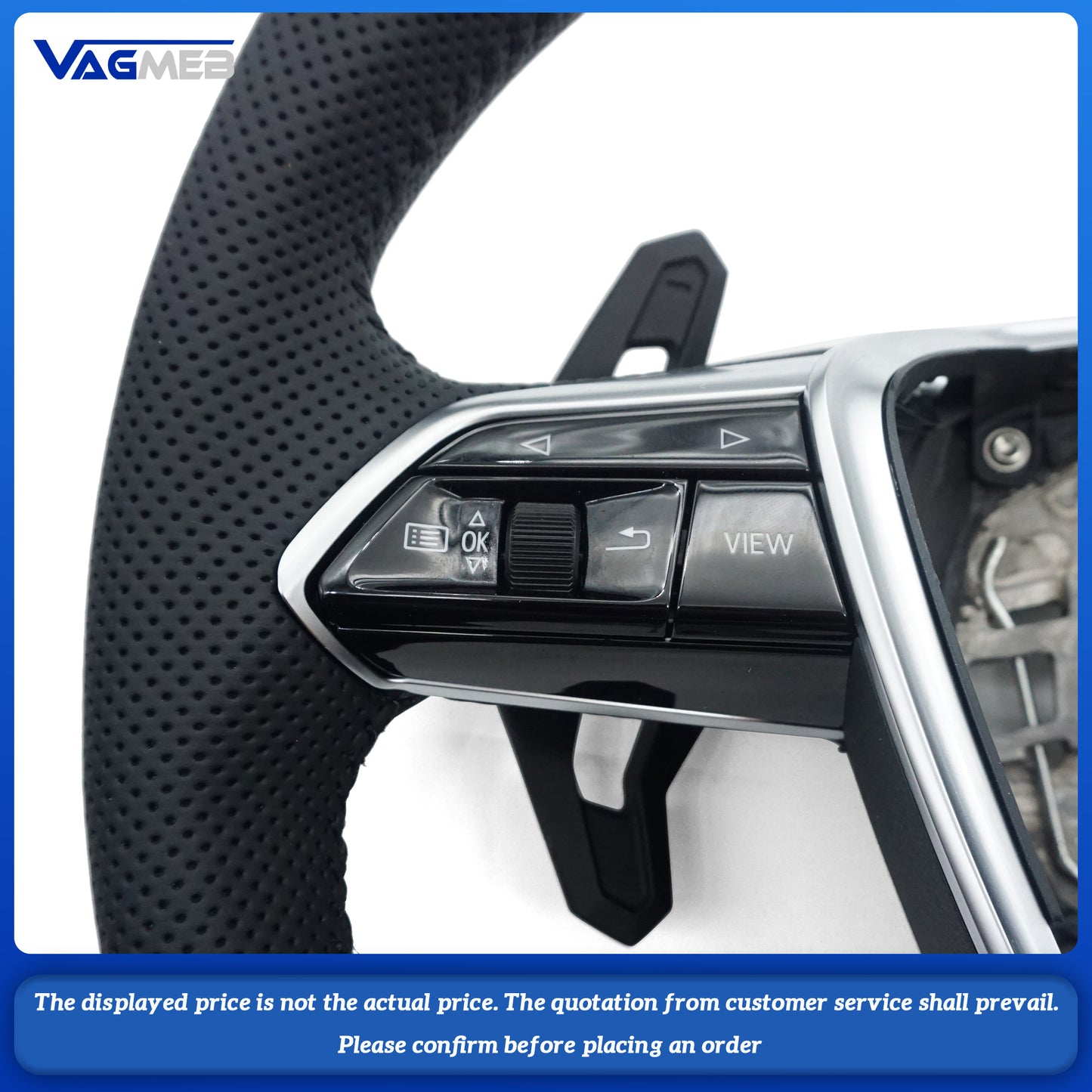 For Audi S logo A6C8, semi-perforated black line, lacquered large black paddles, unheated steering wheel