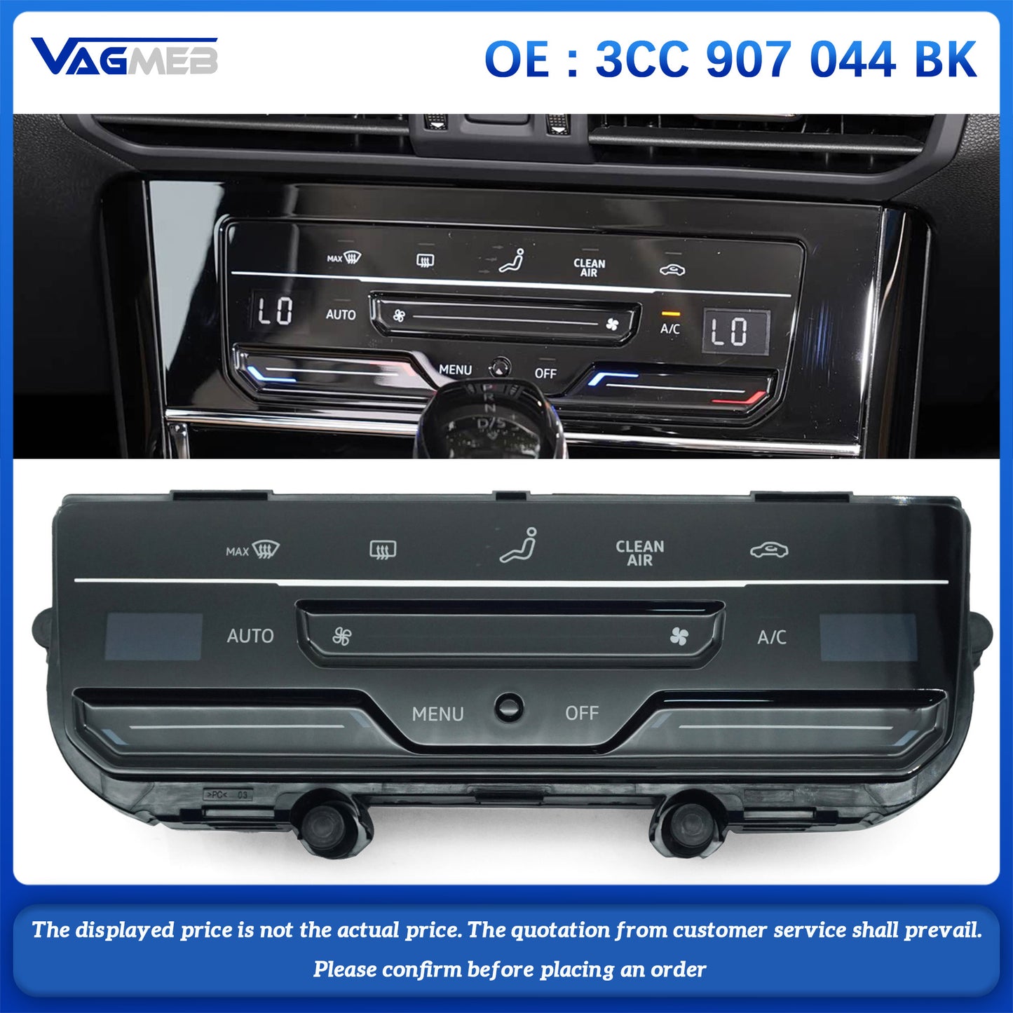 3CC 907 044BK For VW Golf 7 MK7 T-ROC Touch Screen LCD Air Conditioning Display Panel Without Heating