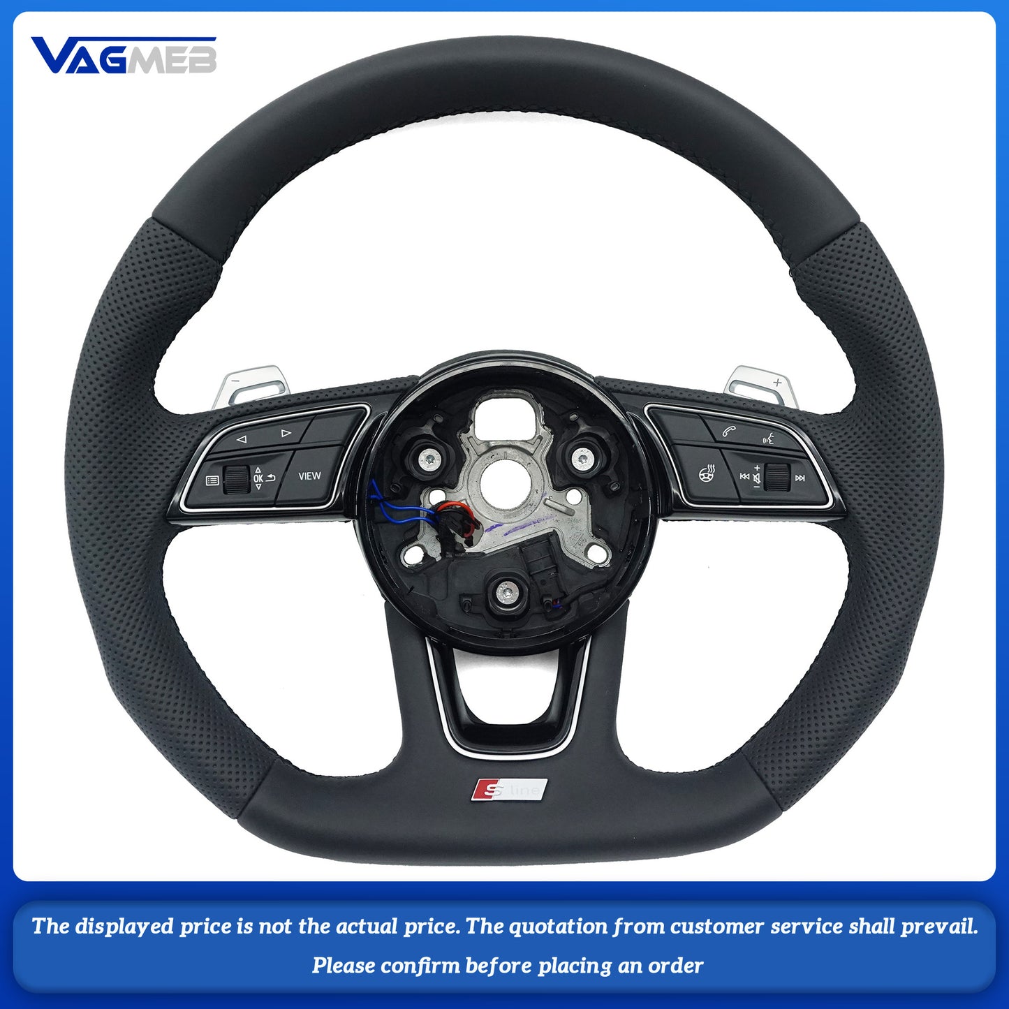 Half perforated leather flat bottomed sports steering wheel with heating,For Audi A4 B9 A3 A5 RS3 RS4 RS5