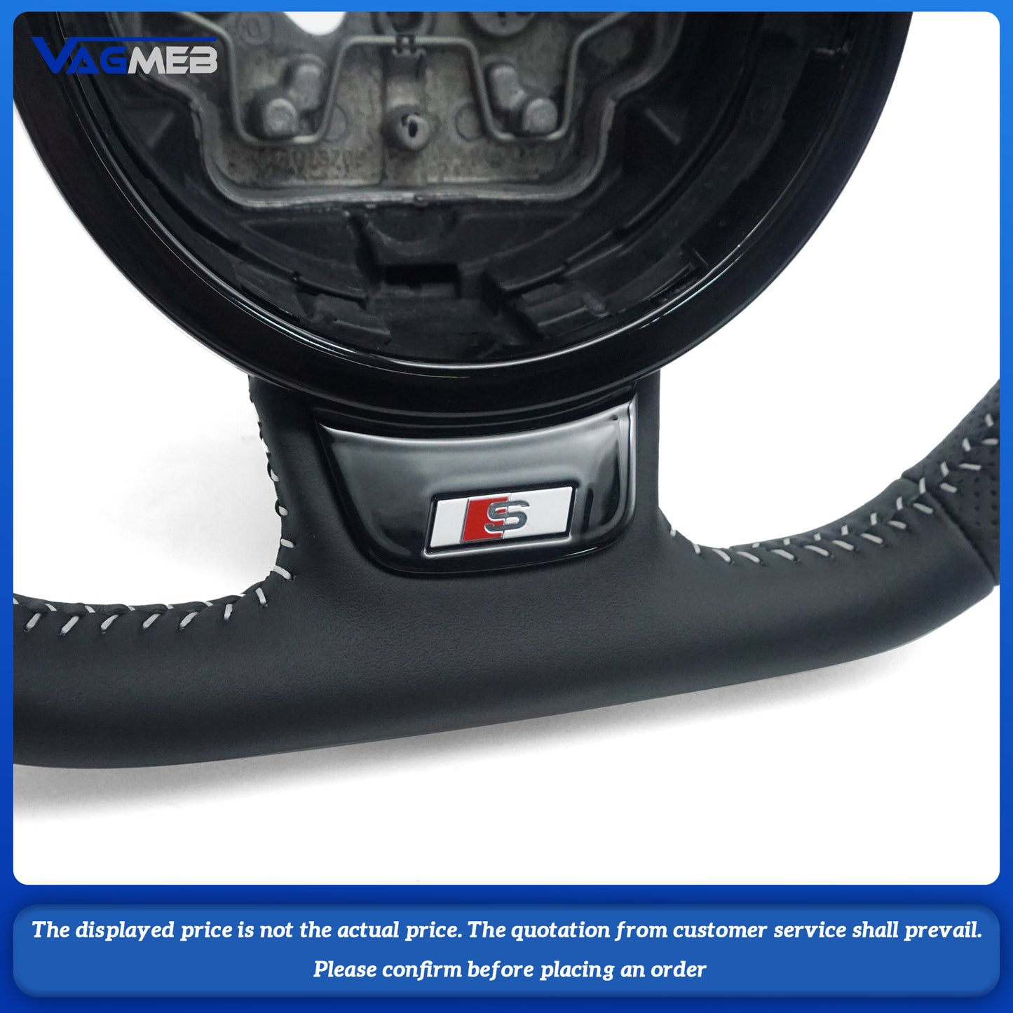 For Audi A6 C7 perforated leather White stitched flat bottomed sports steering wheel, Car Accessories
