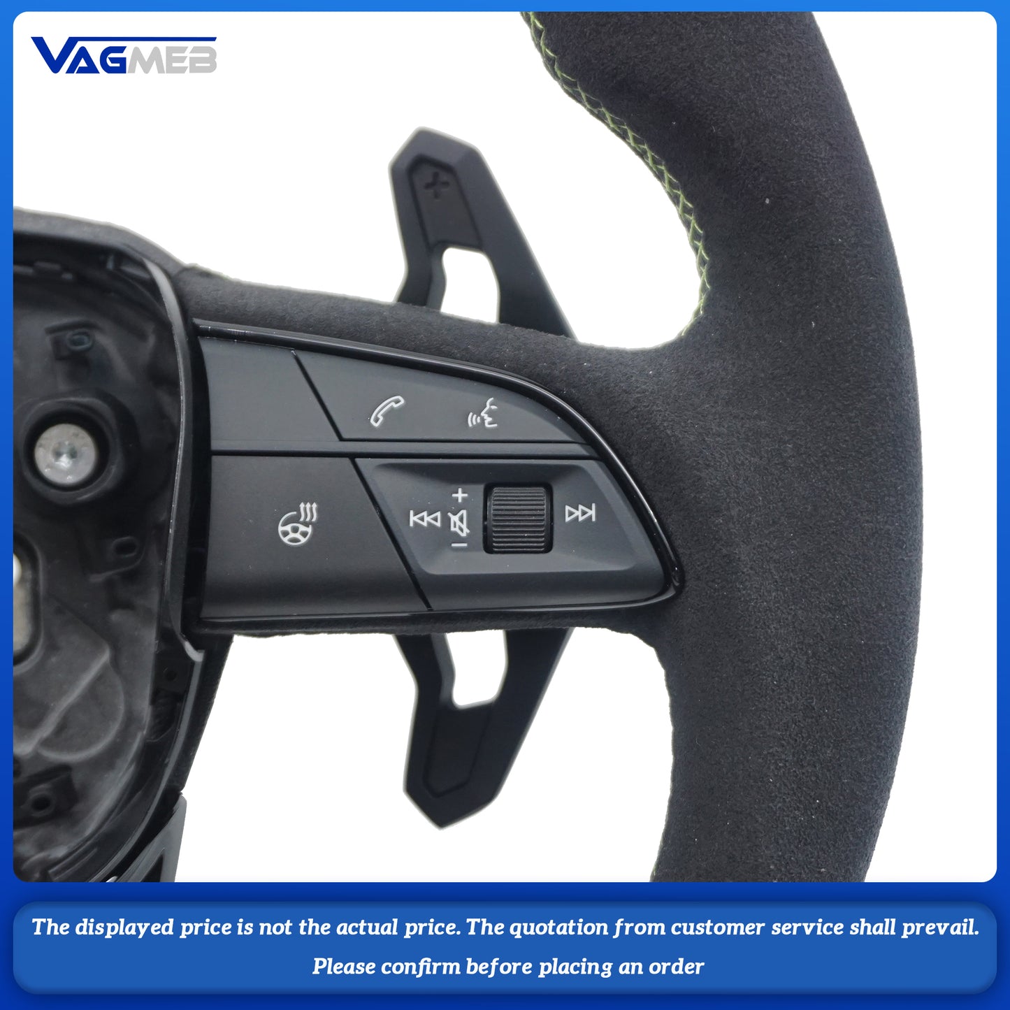 For Audi RS LOGO Q5 FY carbon fiber version, brushed green thread, green return, Lambard paddles, steering wheel strap heating