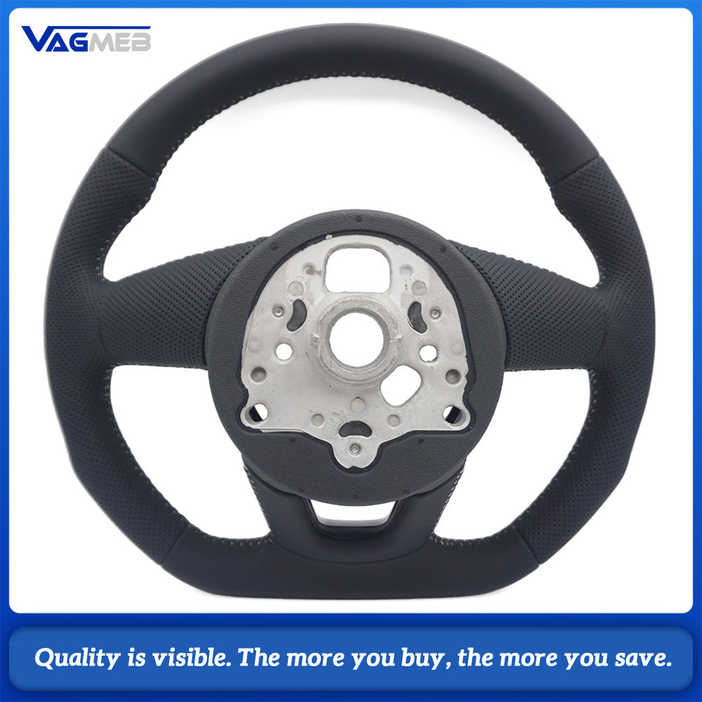 For Audi A4 B9 S Style Steering Wheel Half Punch Leather White Contrast Stitch Without Control Buttons