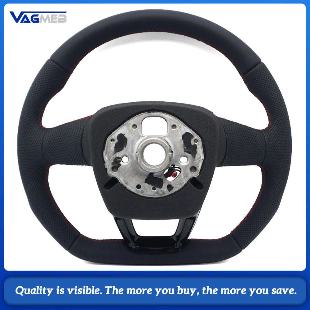 Gloss Black Semi‑Perforated Heated Steering Wheel Red Stitching No Button No Paddle For Audi Q5 FY Interior Upgrade Replacement